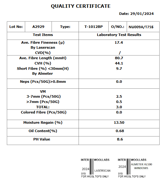 Merino Wool Top 17.5 Micron Natural 950g