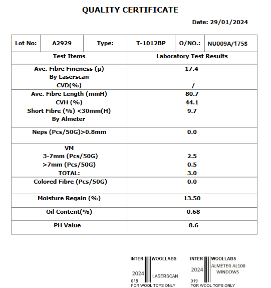Merino Wool Top 17.5 Micron Natural 3950g