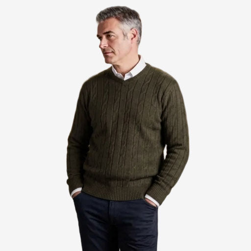 Ansett Pure Wool Cable V-Neck