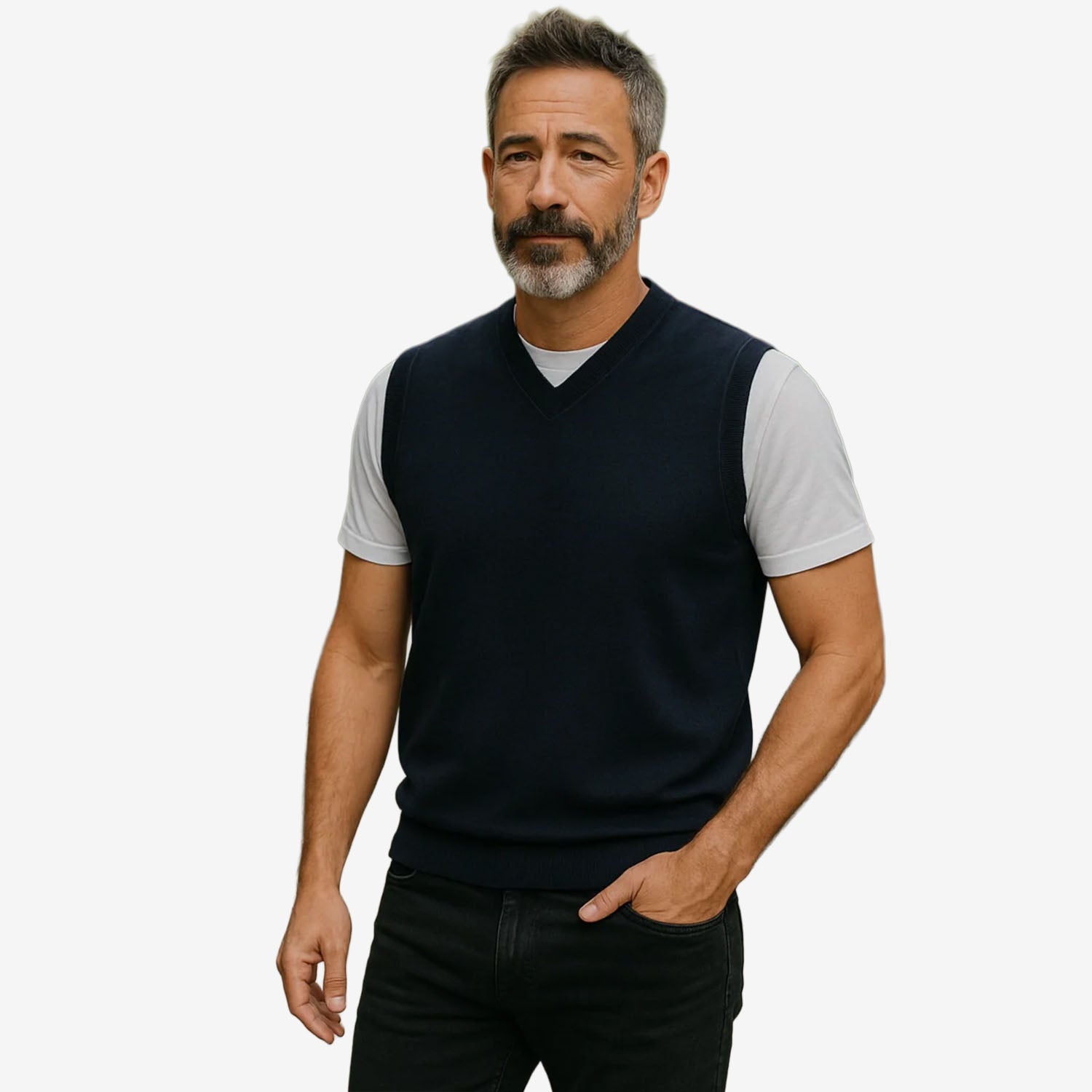 Ansett Fine Merino Slip On Vest navy