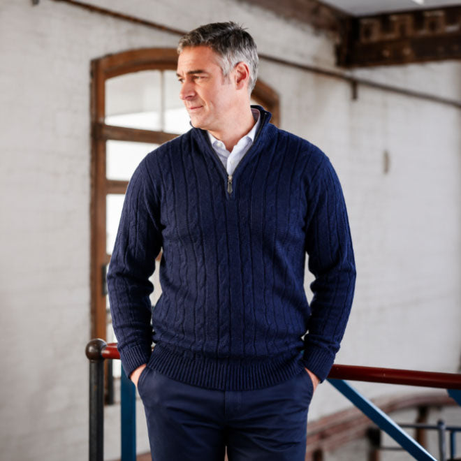 Ansett Pure Wool Zip Cable Sweater #8605