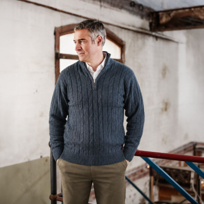 Ansett Pure Wool Zip Cable Sweater #8605
