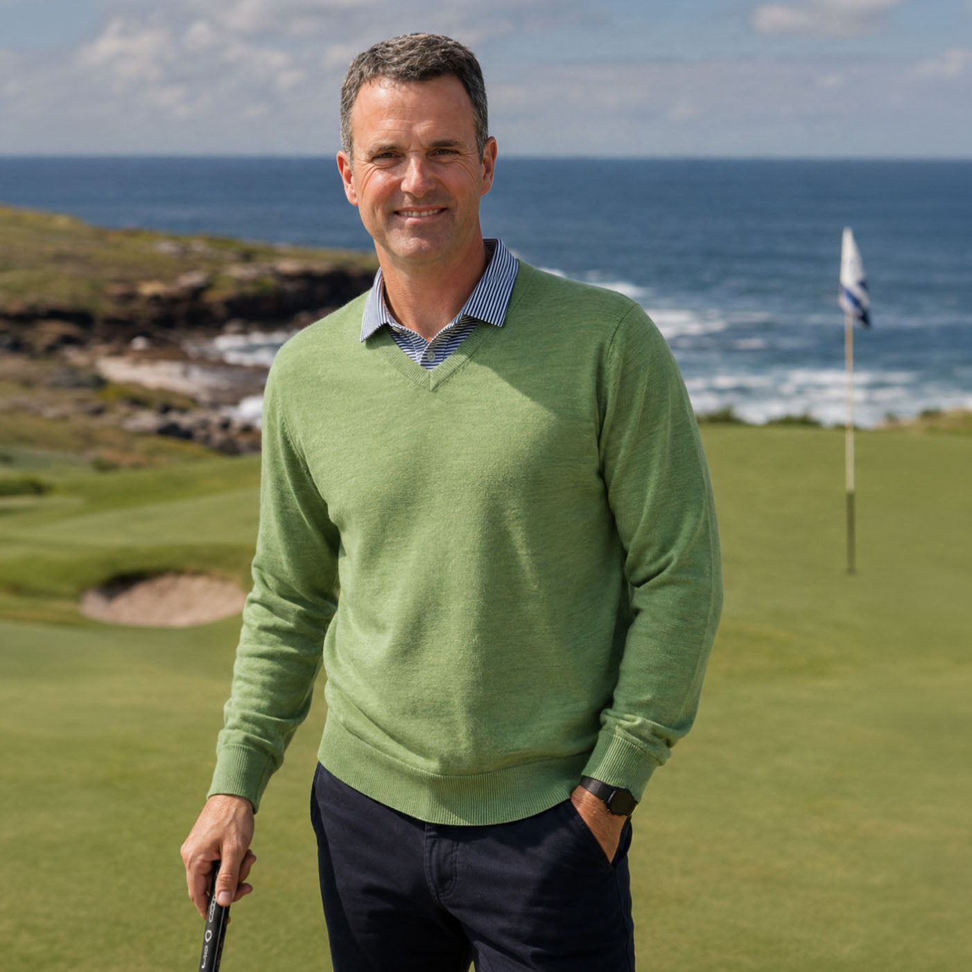 Ansett Extra Fine Merino Wool V-Neck Jumper apple