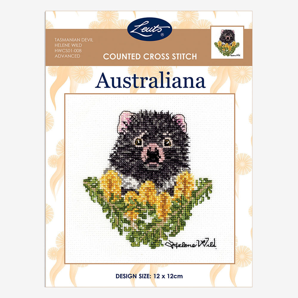 Australiana Counted Cross Stitch Kit - Helene Wild tasmanian devil