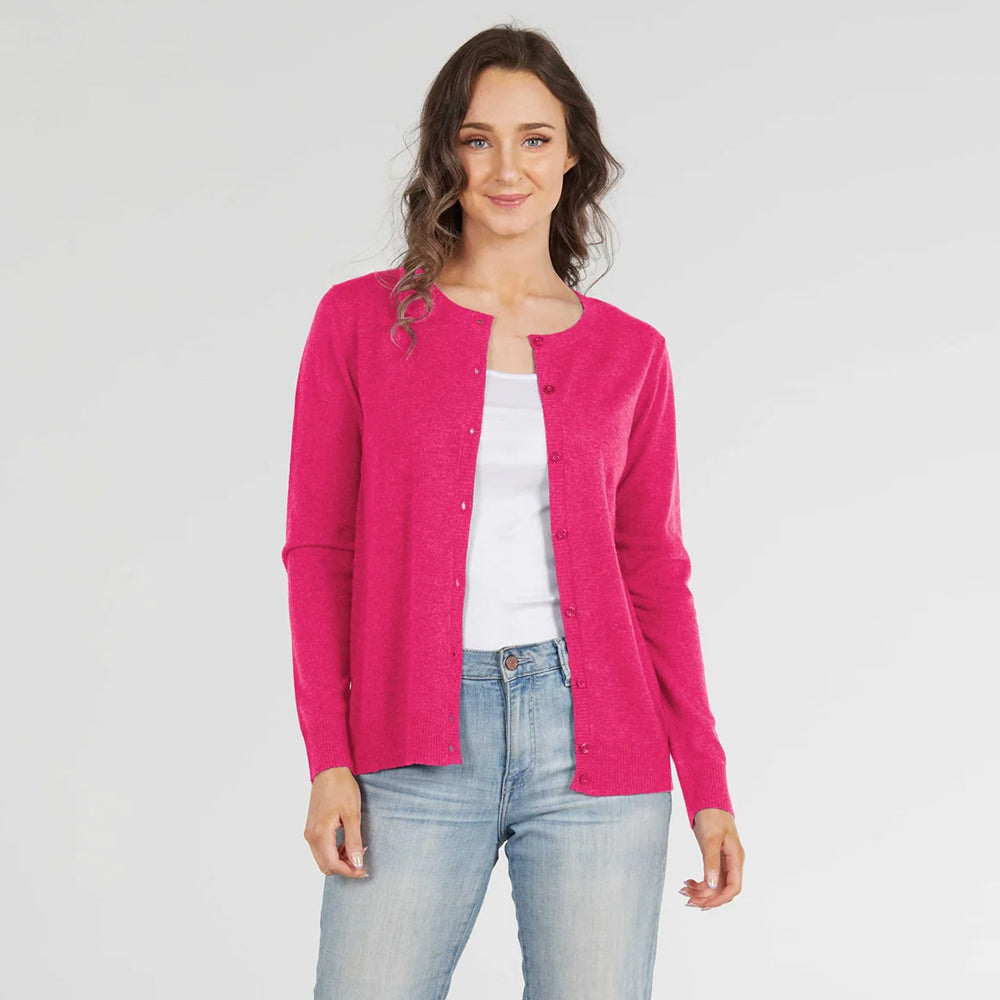 BRIDGE & LORD BUTTON CARDIGAN LIPSTICK