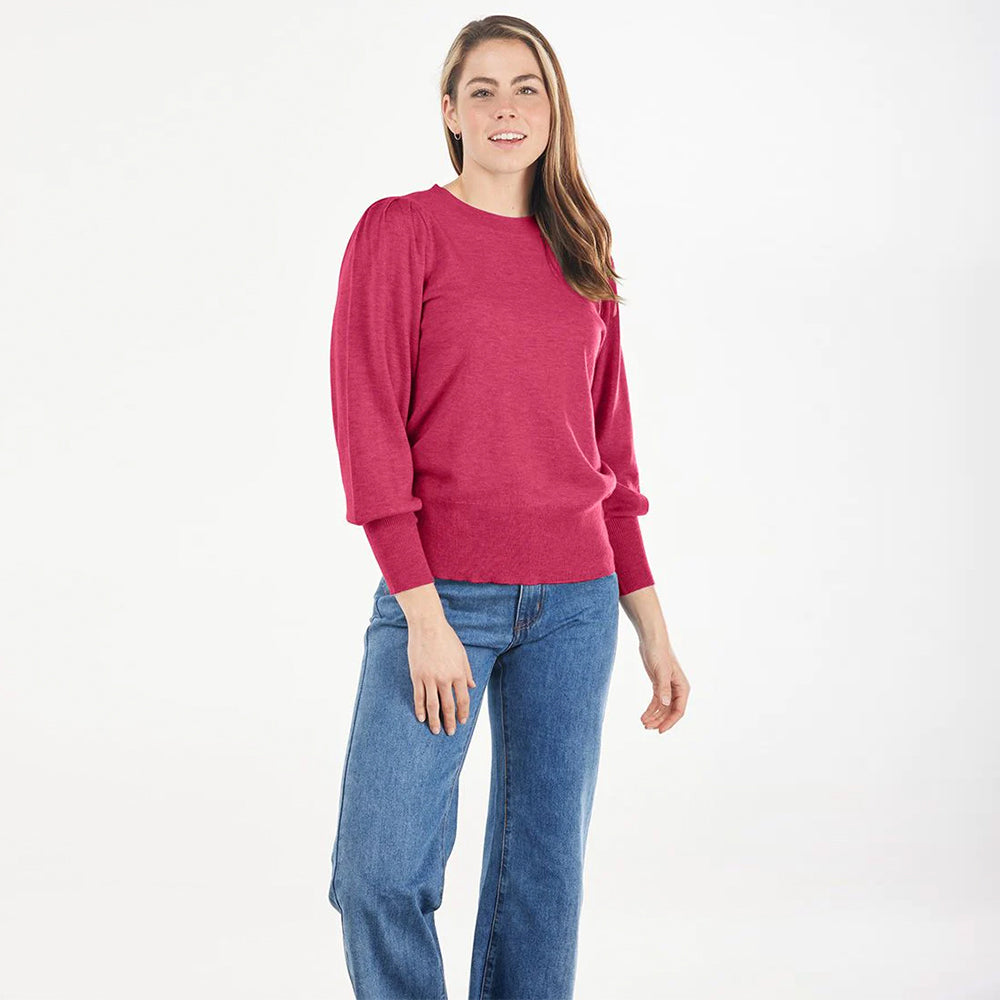 Bridge & Lord Puff Sleeve Crew rose