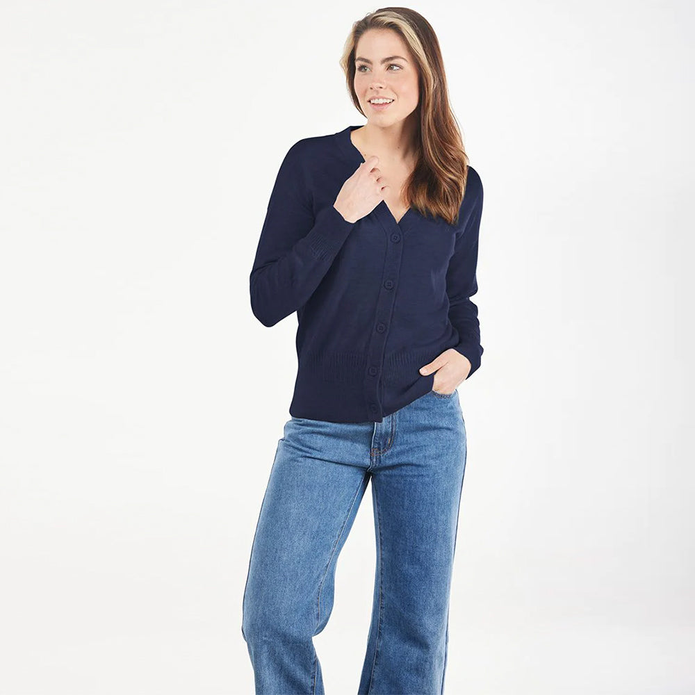 Bridge & Lord Rib Detail V.Neck Cardigan navy