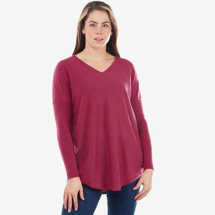 Bridge & Lord Curved Hem V-Neck Sweater