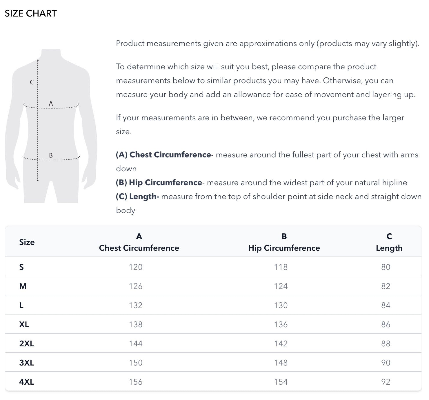 Burke & Wills Darwin Jacket size chart