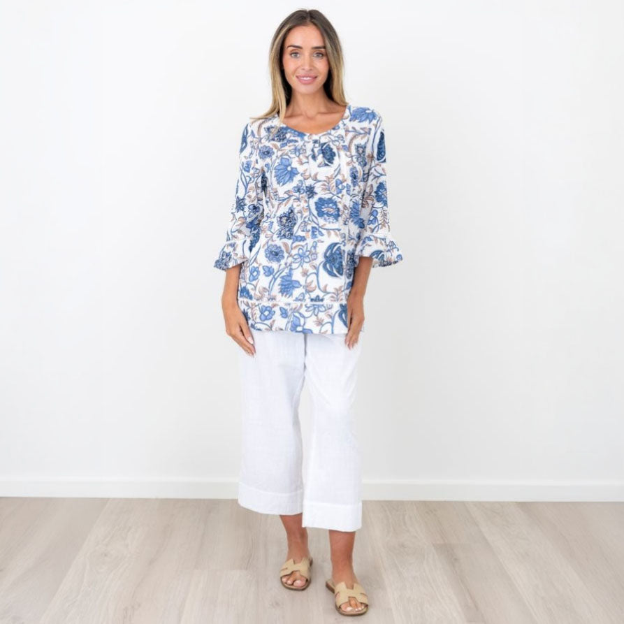 Renoma Casey Pintuck Top Azure Waves
