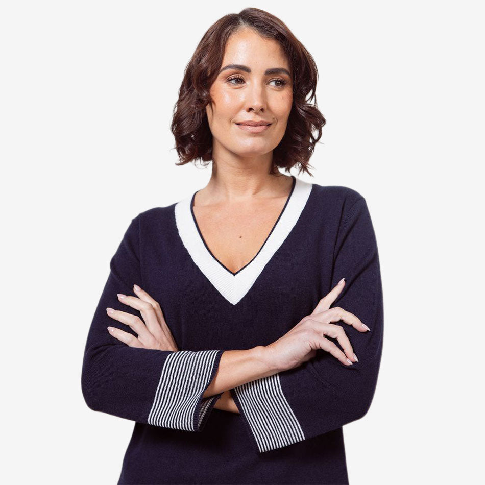 See Saw Contrast Trim V.Neck Sweater