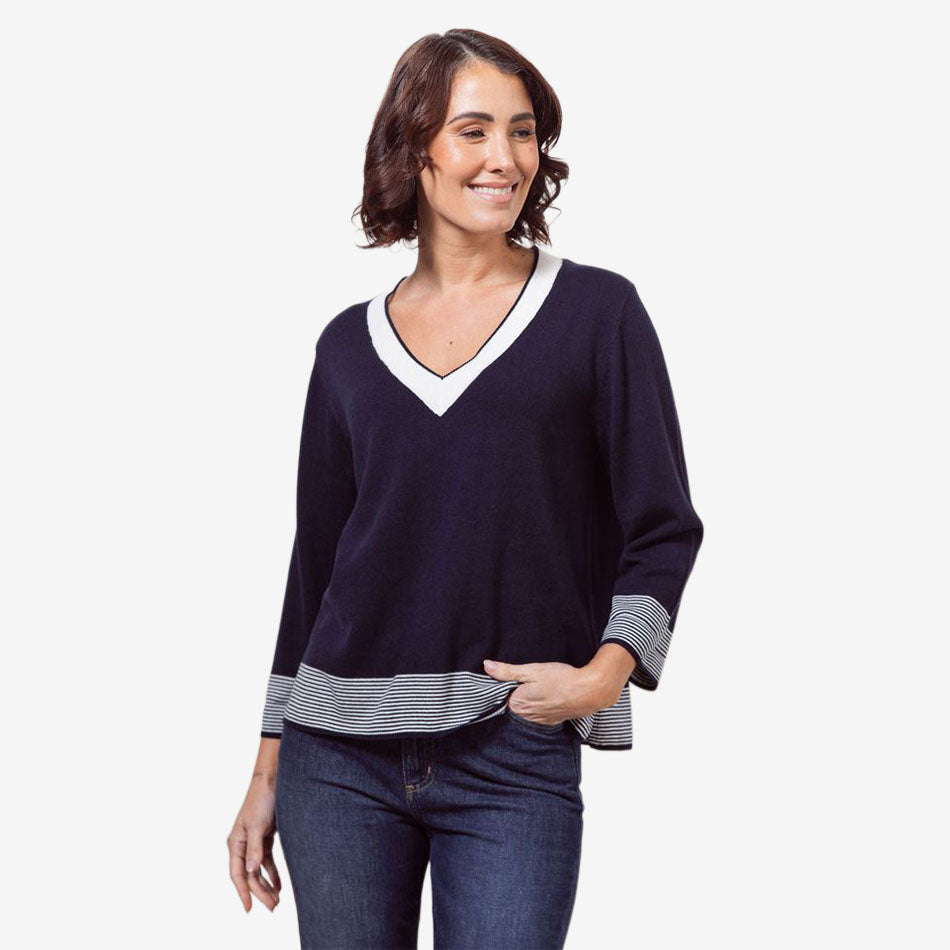 See Saw Contrast Trim V.Neck Sweater
