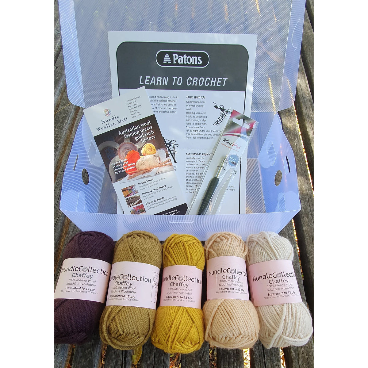 Nundle Woollen Mill Learn to Crochet Kit Earthy