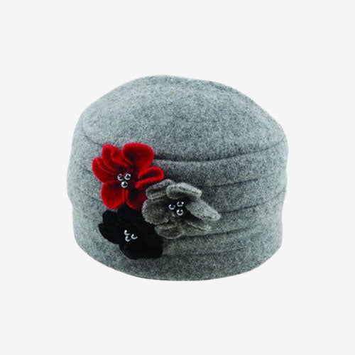 Dot & Co. Boiled Wool Flower Pull on Hat grey