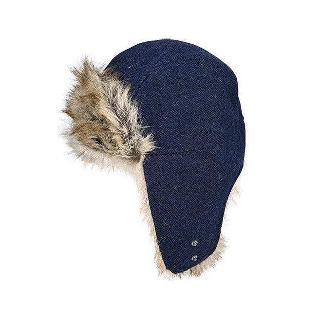 Avenel Wool Blend Herringbone Flying Cap - Navy