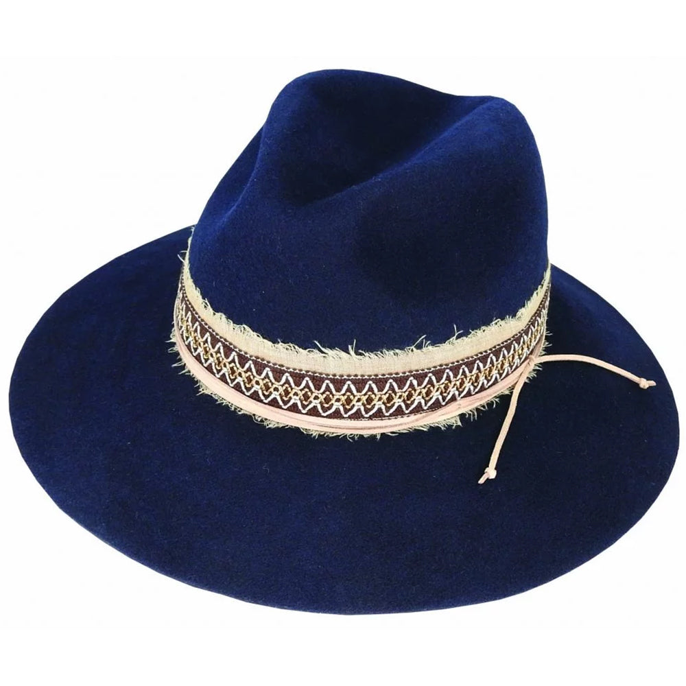 Maddison Avenue Nyla Layer Trim Wool Felt Fedora navy