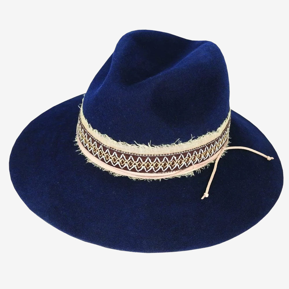 Maddison Avenue Nyla Layer Trim Wool Felt Fedora Navy