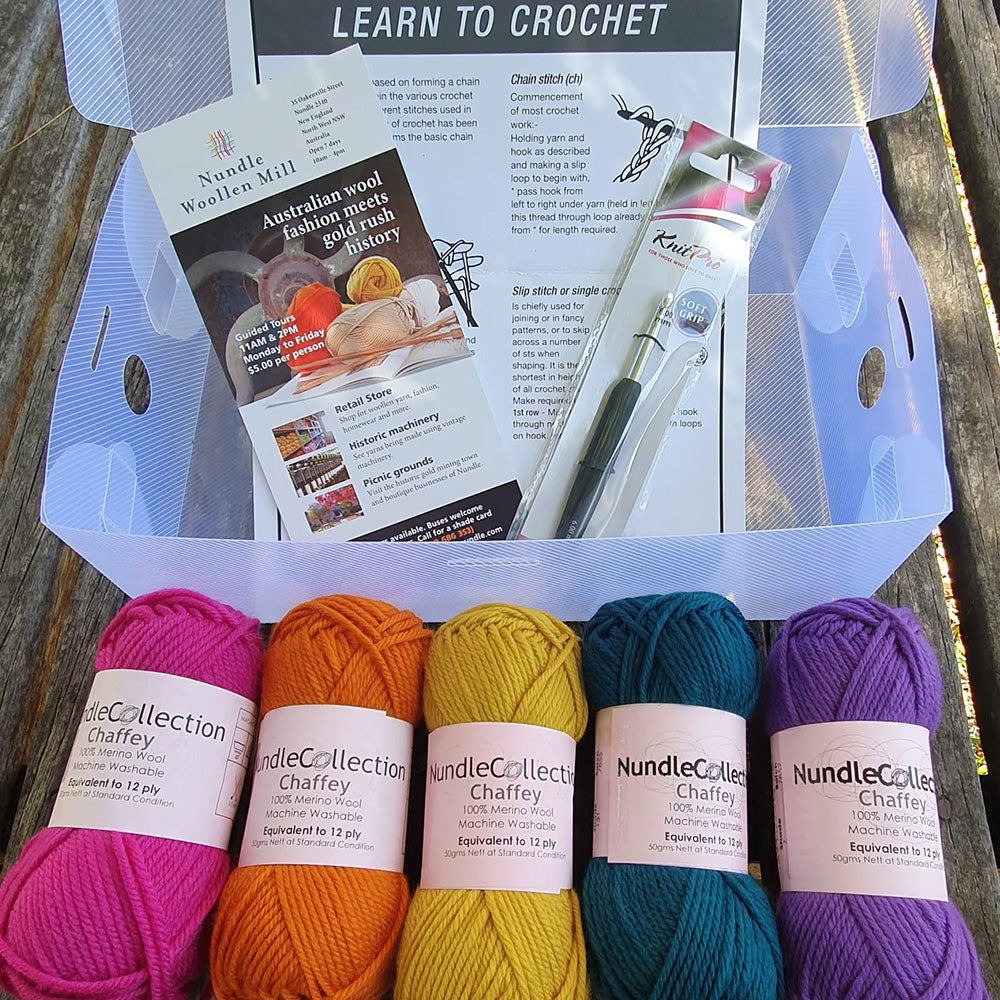 Nundle Woollen Mill Learn to Crochet Kit Bold