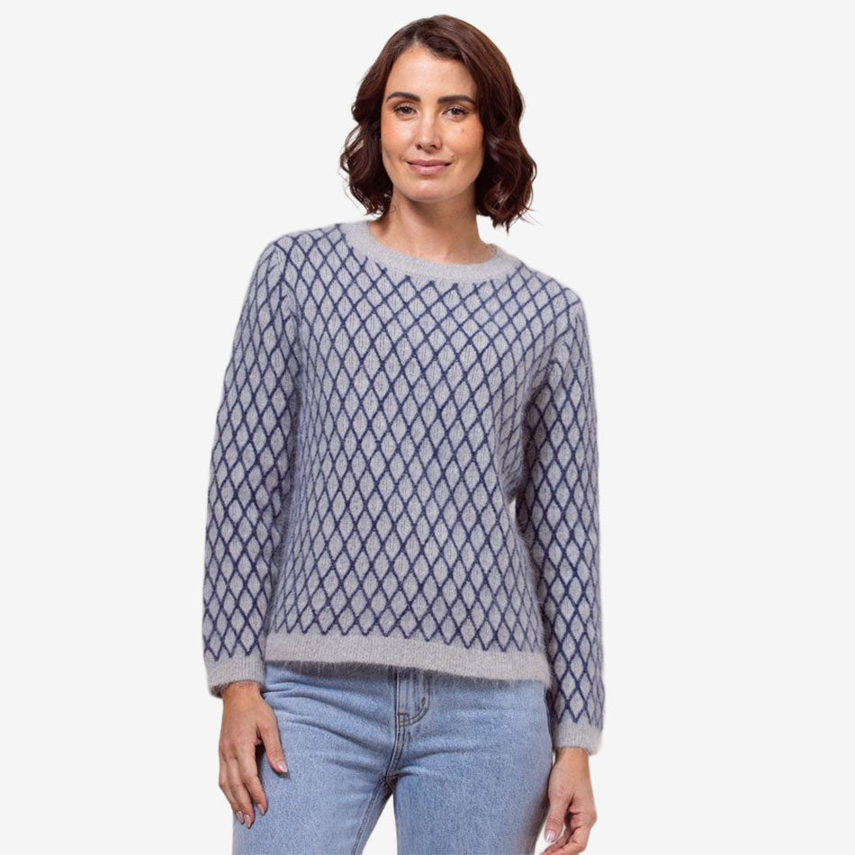 See Saw Angora Blend Lattice Sweater navy