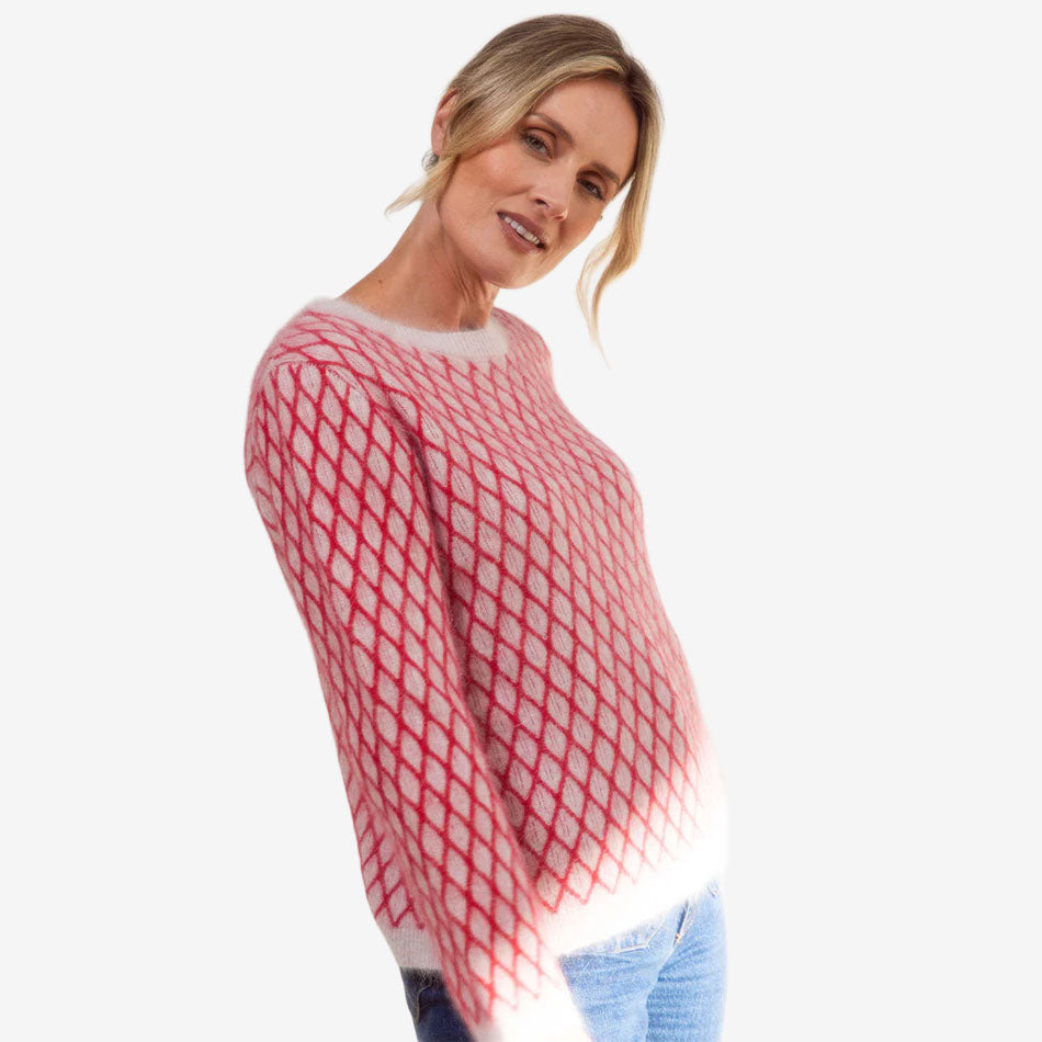 See Saw Angora Blend Lattice Sweater red