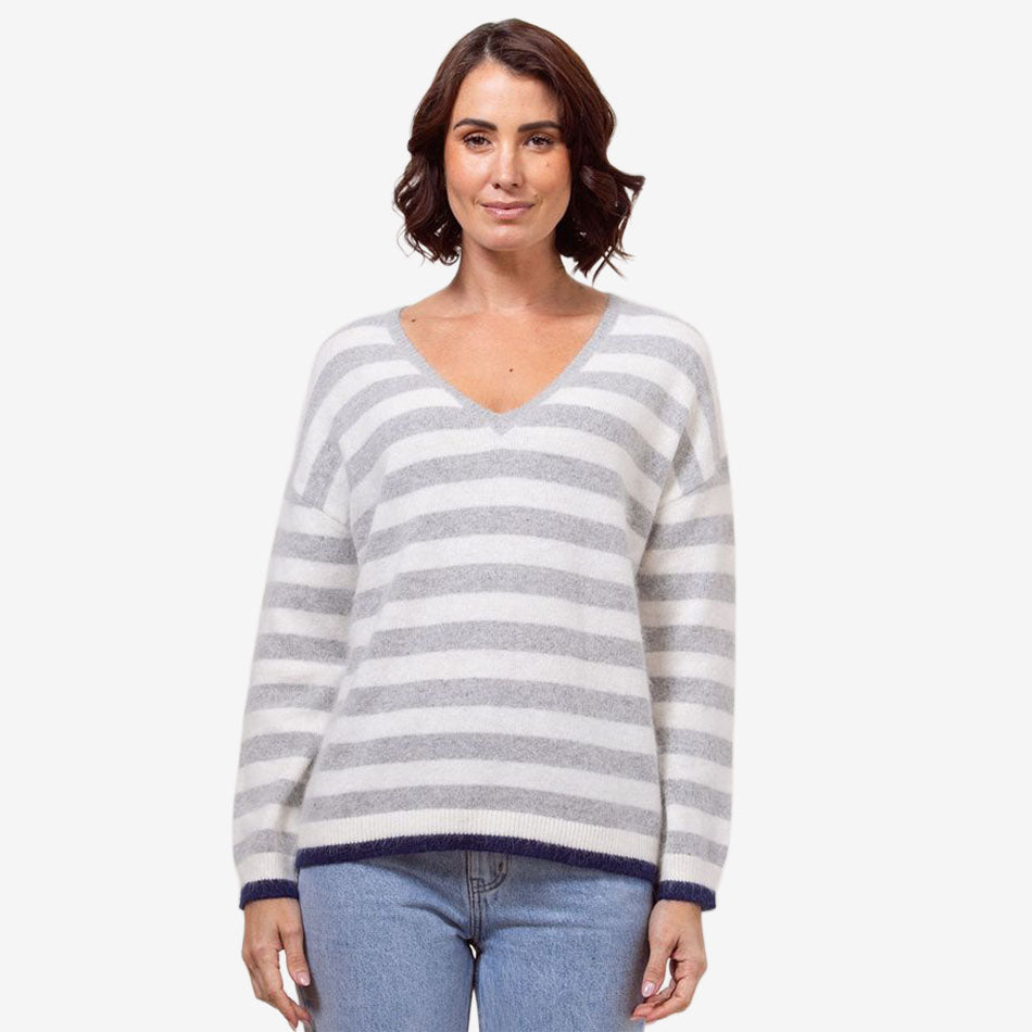 See Saw Angora Blend Stripe V-Neck