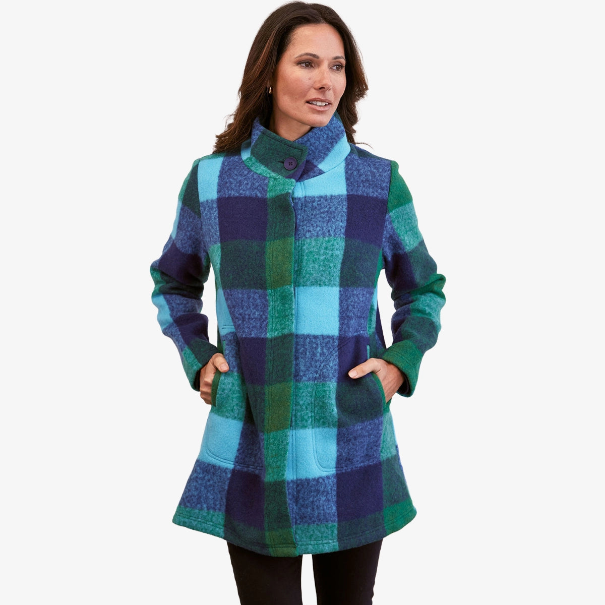 See Saw Brushed Wool Blend Plaid Coat