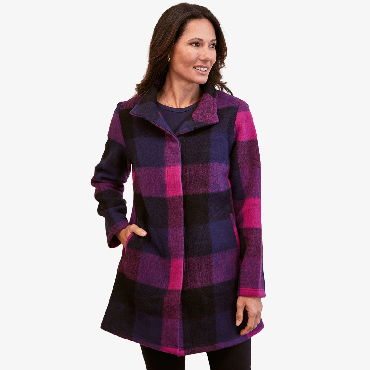 See Saw Brushed Wool Blend Plaid Coat