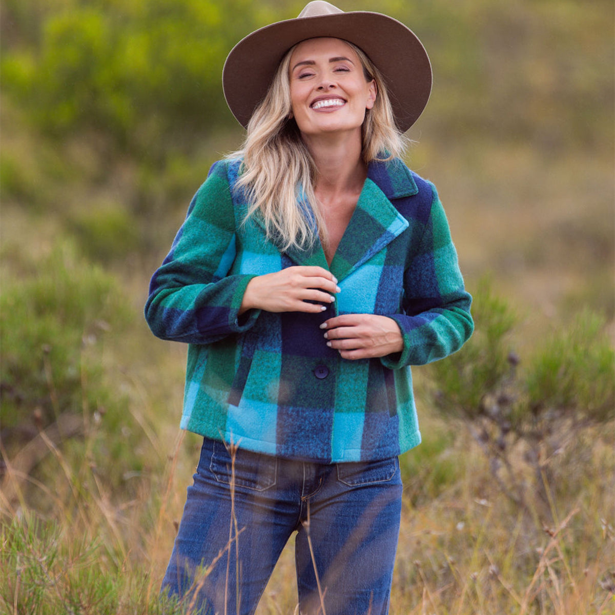 See Saw Brushed Wool Blend Plaid Jacket