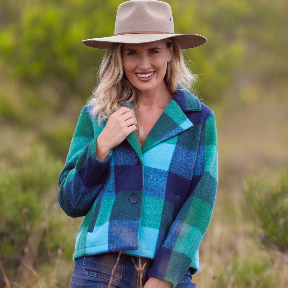 See Saw Brushed Wool Blend Plaid Jacket