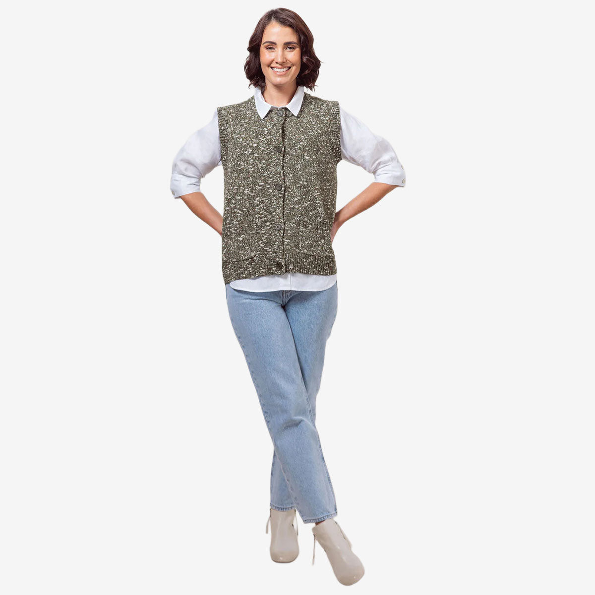 See Saw Round Neck Speckled Vest khaki