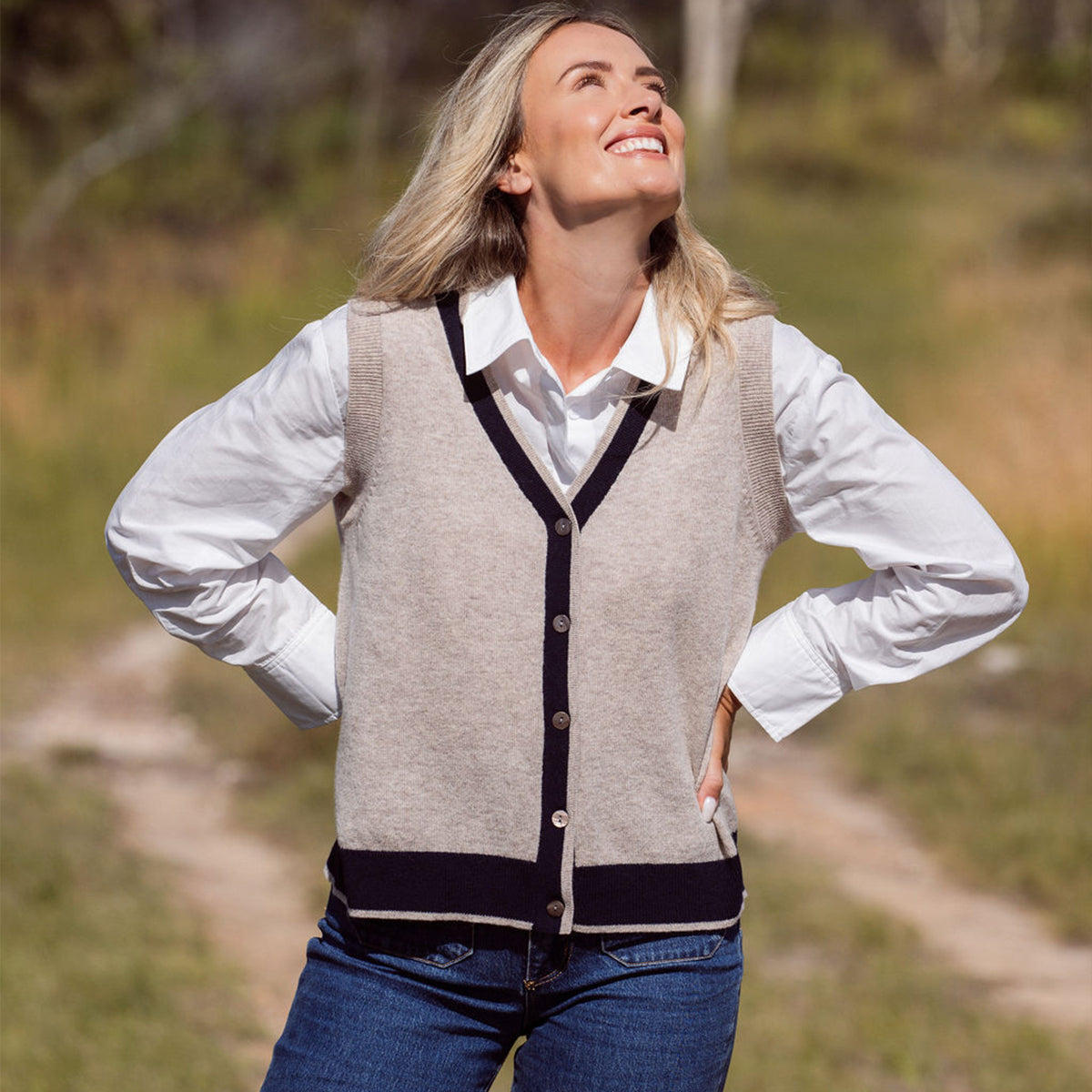 See Saw Spliced Button Front Vest