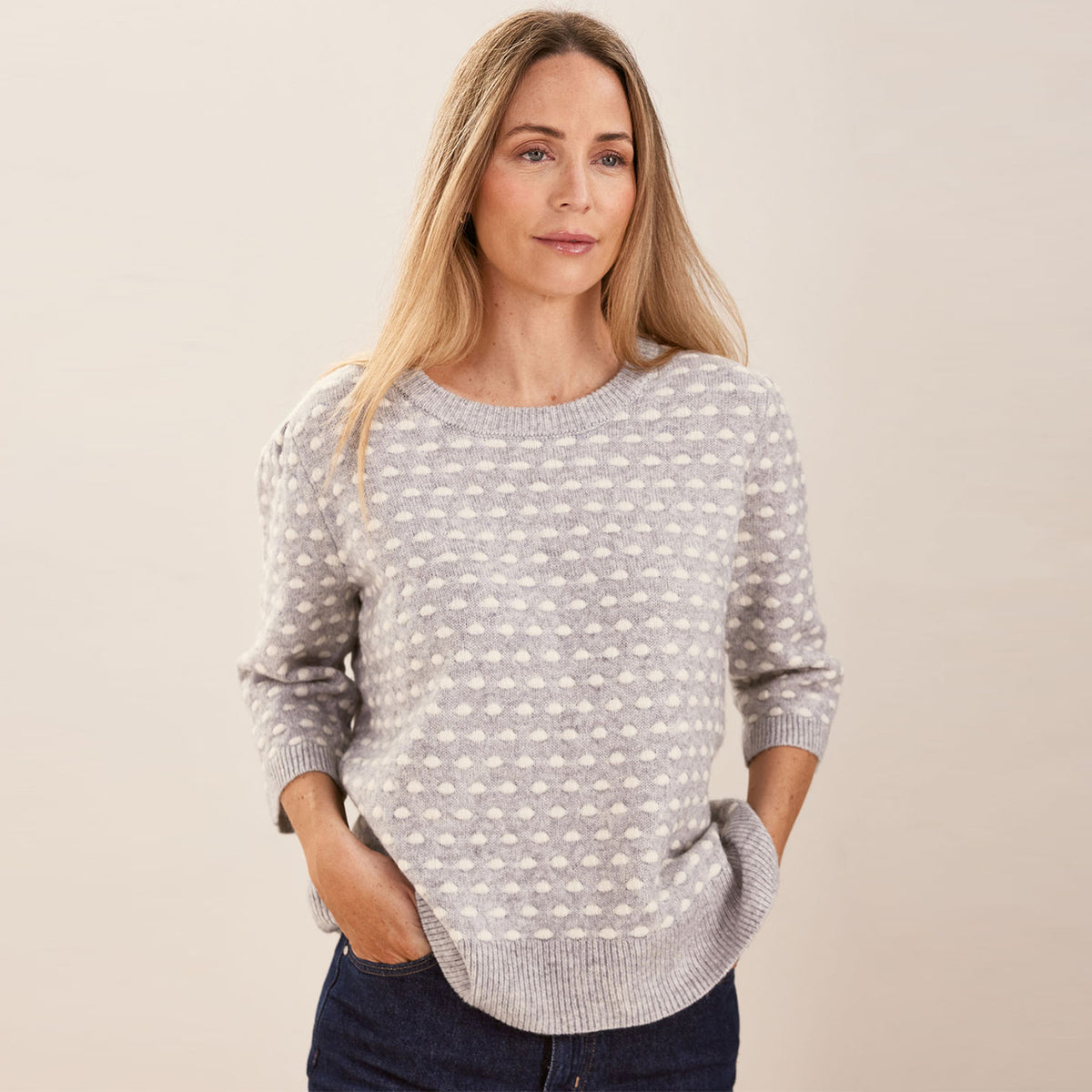 See Saw Wool Blend Half Sleeve Spot Sweater