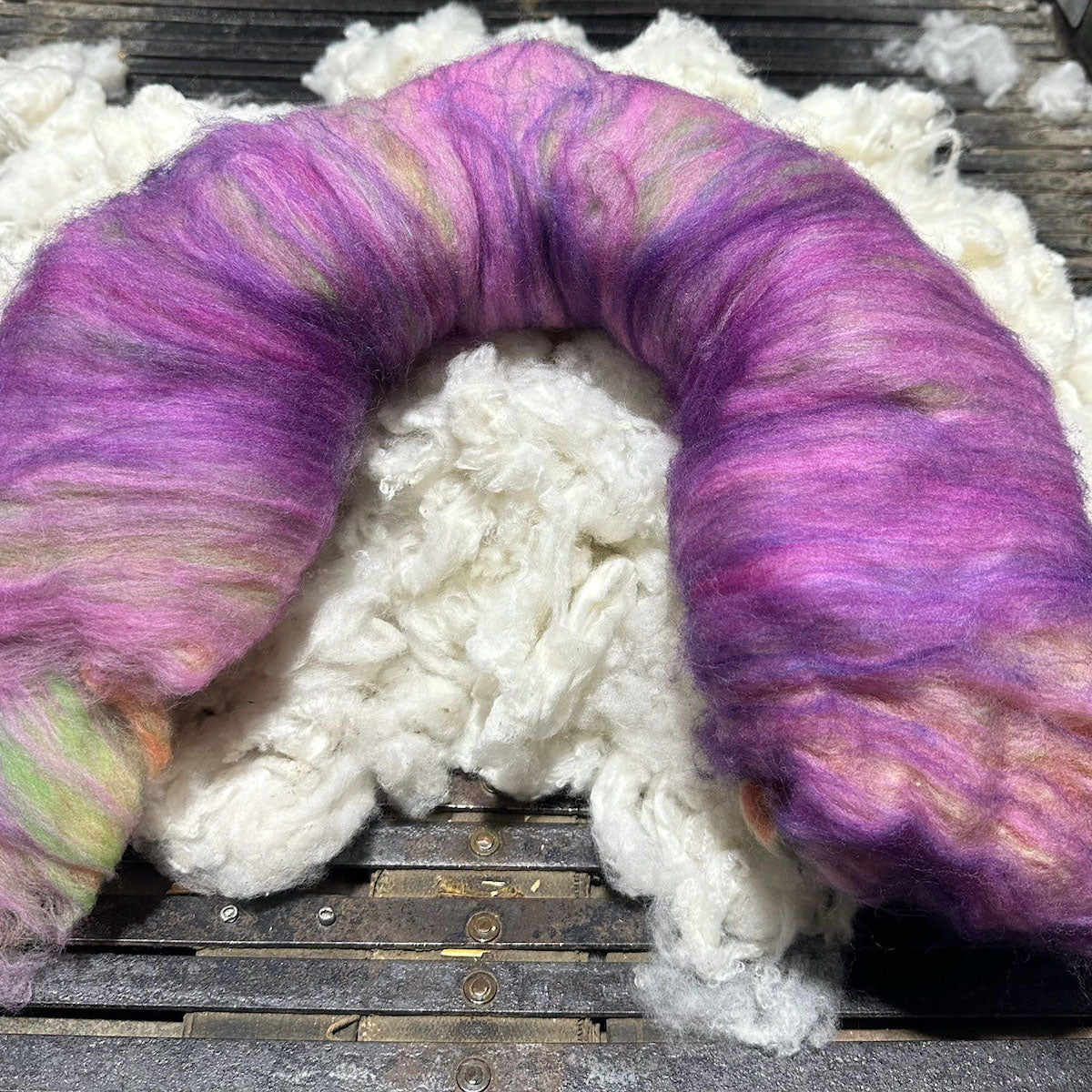 Nundle Hand Dyed Wool Batts 100g Cottage Garden