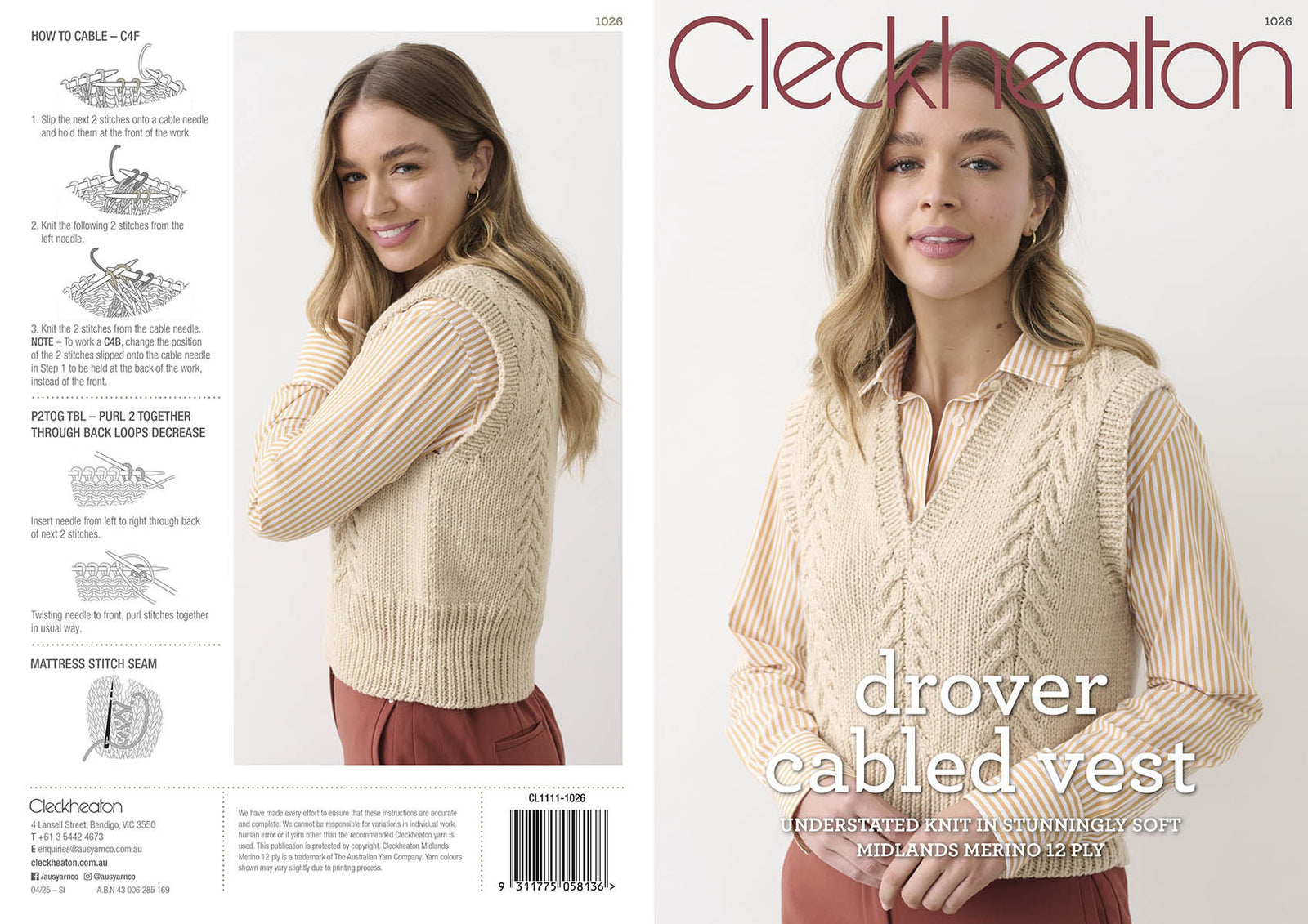 Cleckheaton Drover Cable Vest Pattern 1026