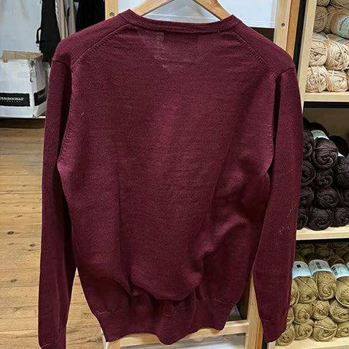 Ansett Extra Fine Merino Wool Vee Neck Jumper - merlot