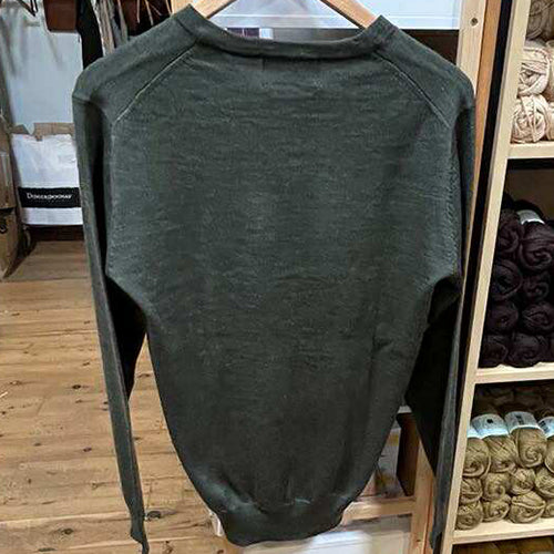 Ansett Extra Fine Merino Wool Vee Neck Jumper - olive