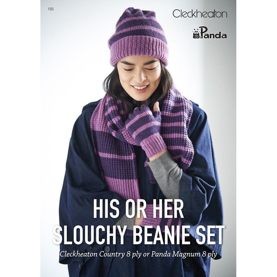 Cleckheaton Panda His or Hers Slouchy Beanie Set