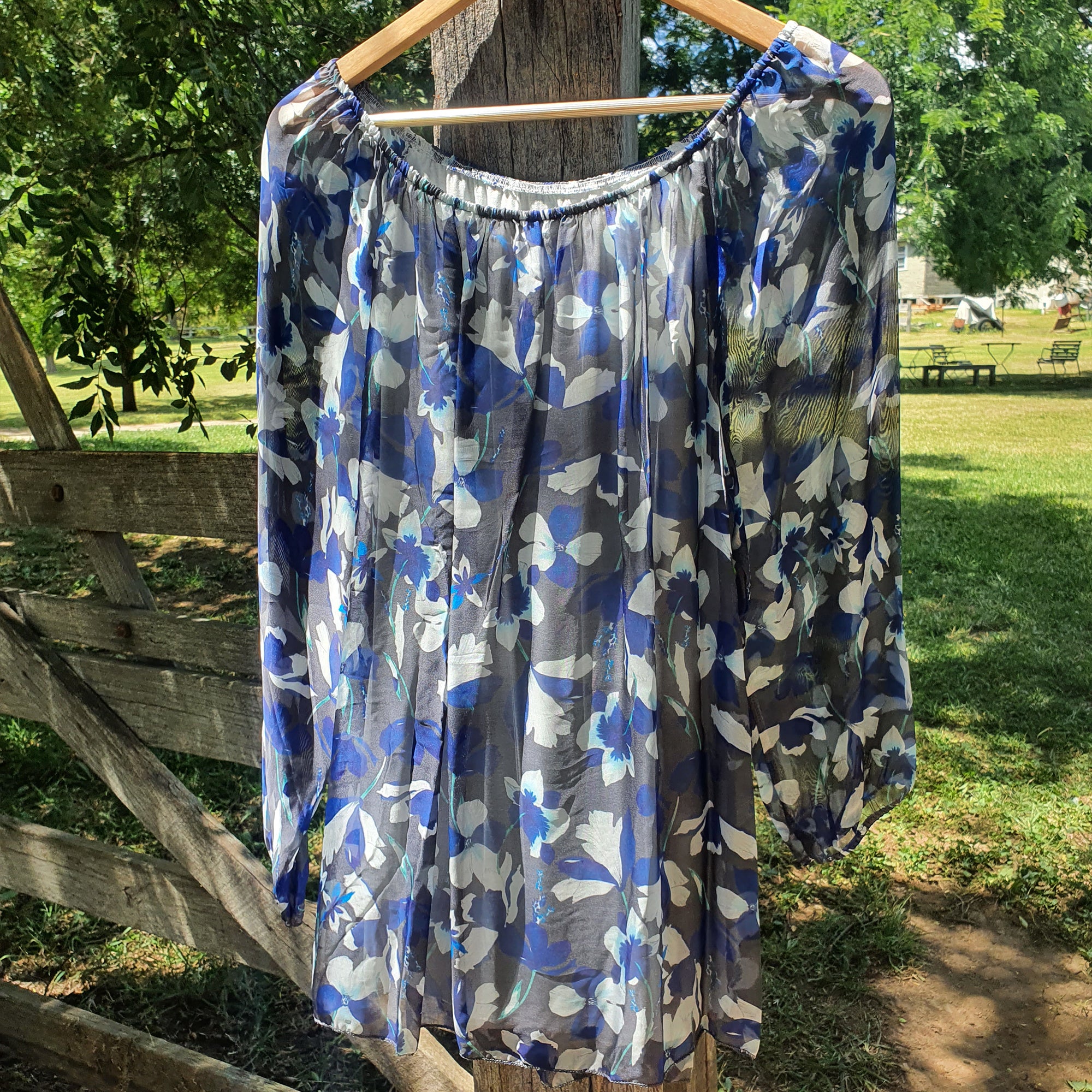M-Made in Italy Printed L/S Top Blue Grey