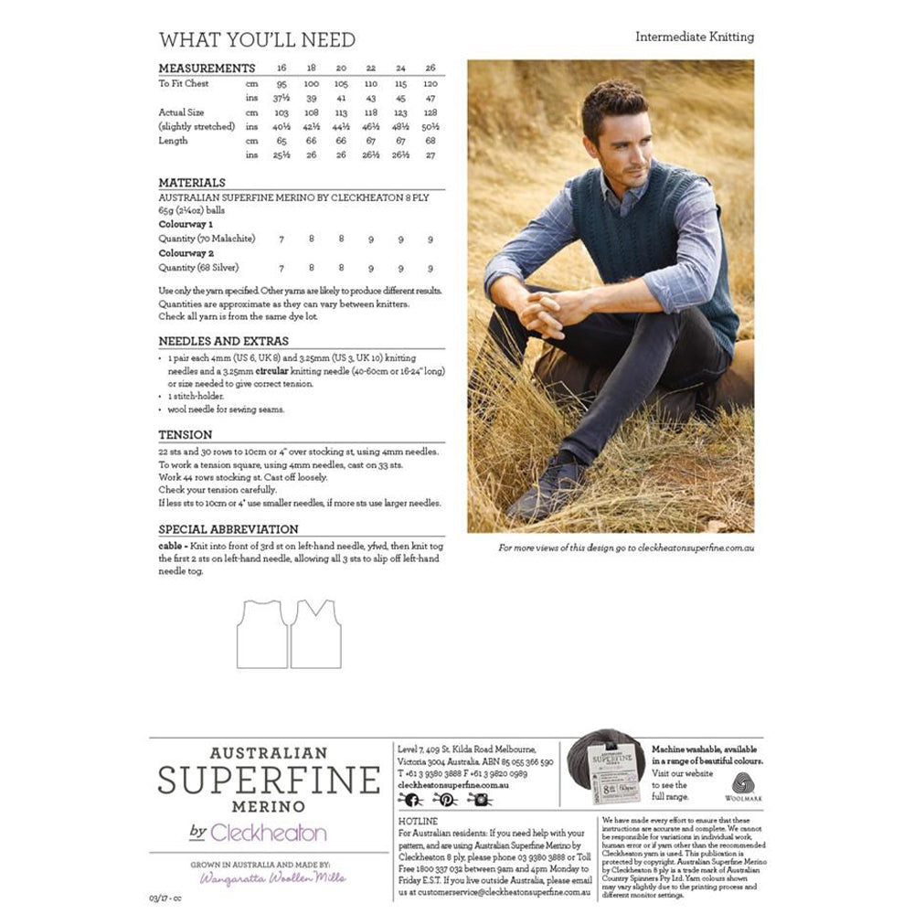 MEN'S VEST PATTERN BY CLECKHEATON (463)