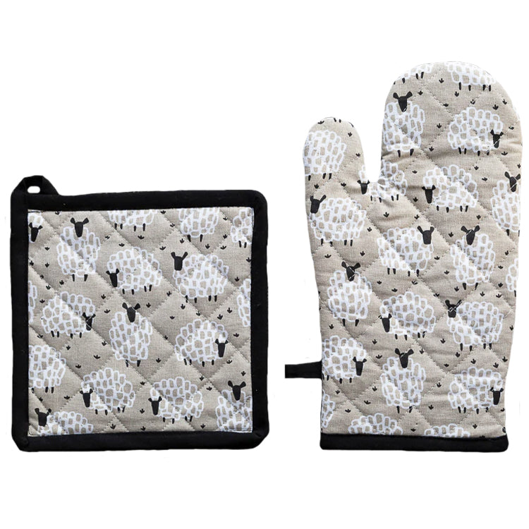 Oven Glove & Pot Holder Grey Sheep