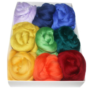 Coloured Wool Top Box of 9 - Rainbow