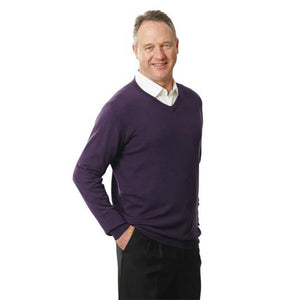 Ansett Extra Fine Merino Wool Vee Neck Jumper - Mulberry