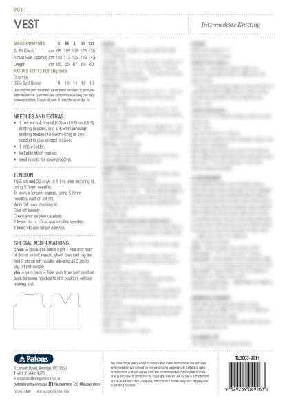 Patons Alpine Vest Pattern 9011