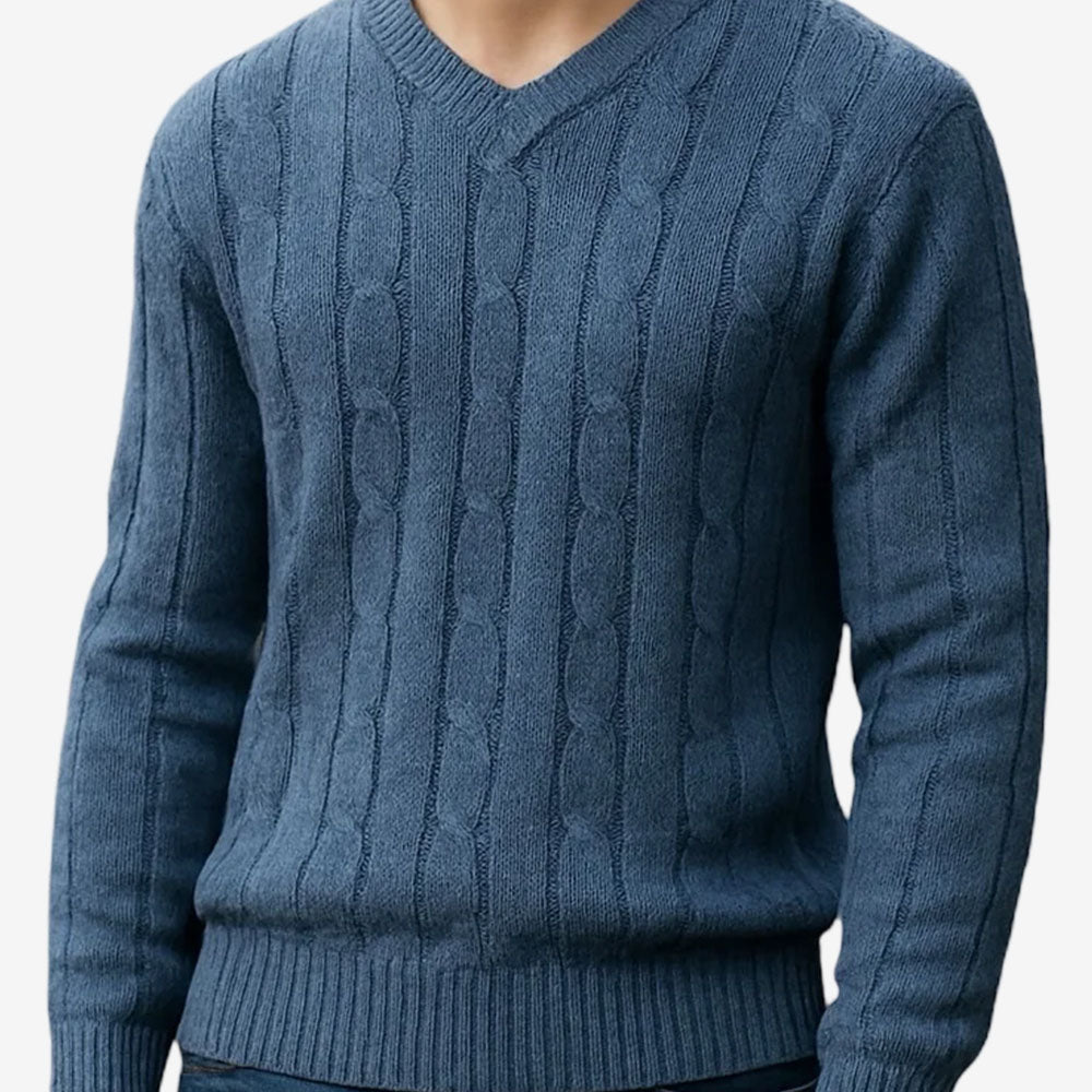Ansett Pure Wool Cable V-Neck slate