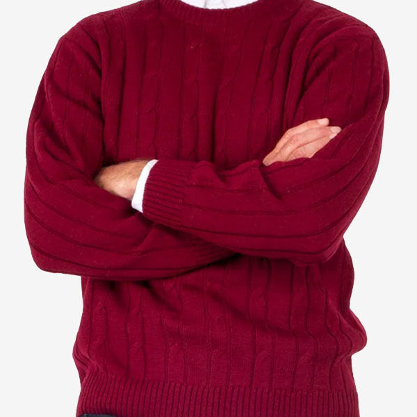 Ansett Pure Wool Cable Crew wine