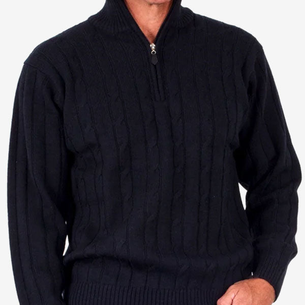 Ansett Pure Wool Zip Cable Sweater #8605 navy