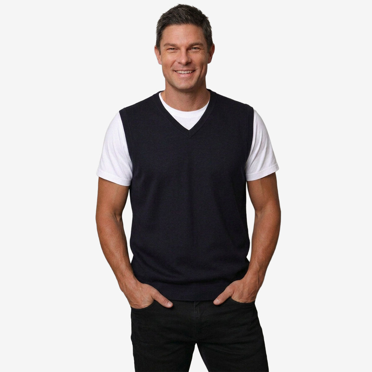 Ansett Fine Merino Slip On Vest navy