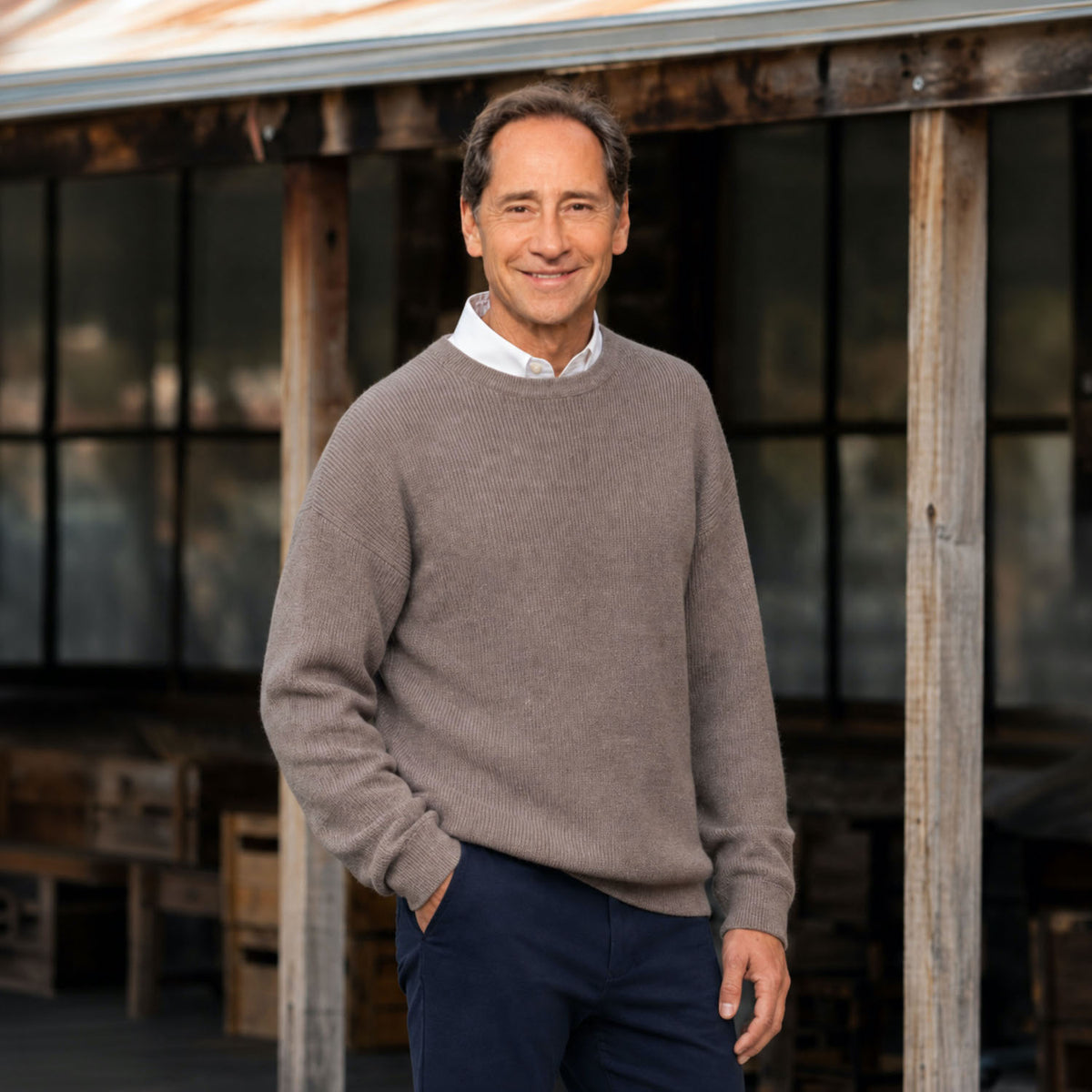 Ansett Pure Wool Fisherman's Rib Crew Neck Agate
