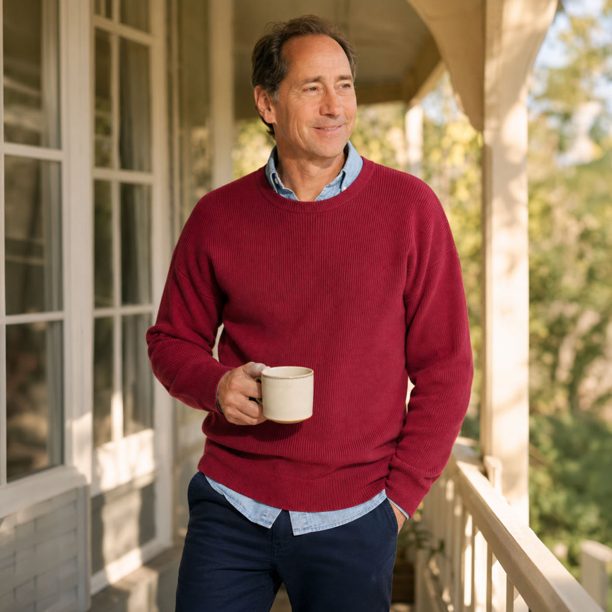 Ansett Pure Wool Fisherman's Rib Crew Neck wine