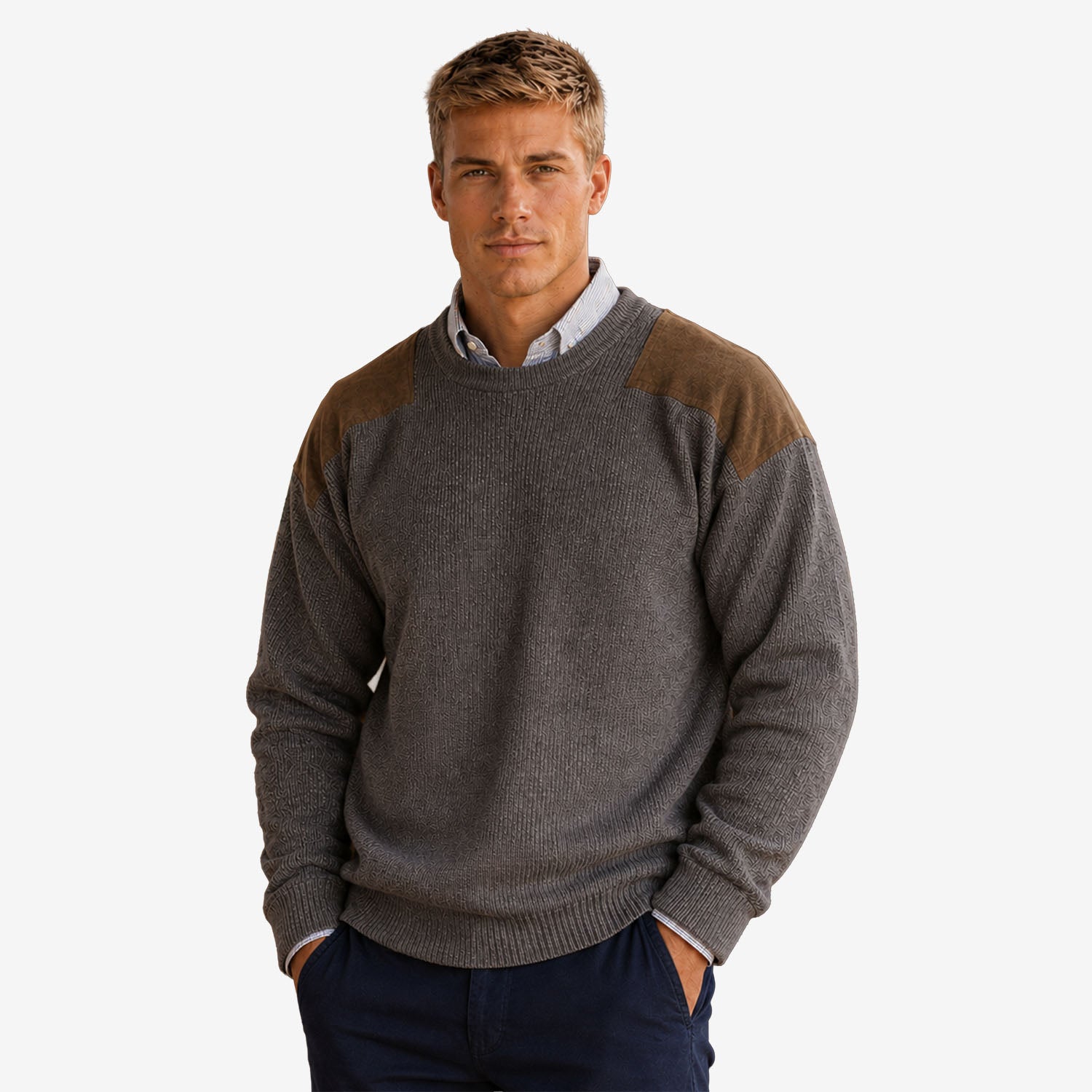 Ansett Patch Crew Neck Rib Jumper Agate